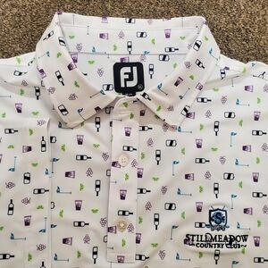 Footjoy Still Meadow Golf Polo Wine Bottles Flag Grapes Flask Cup Drink Mens XL